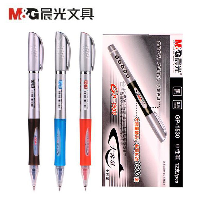 晨光(M-G)大白鲨大容量中性笔GP1530商务办公签字笔黑色0.5水笔黑色12支装